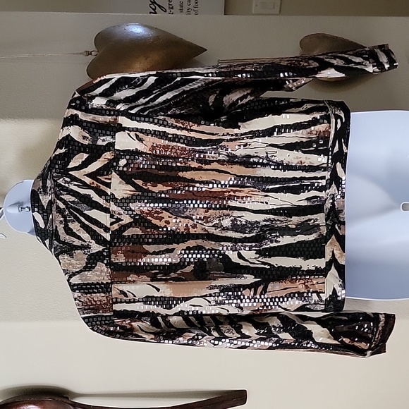 Vintage Sparkle Disco Style Jacket by Elementz black brown cream size L - Picture 3 of 12